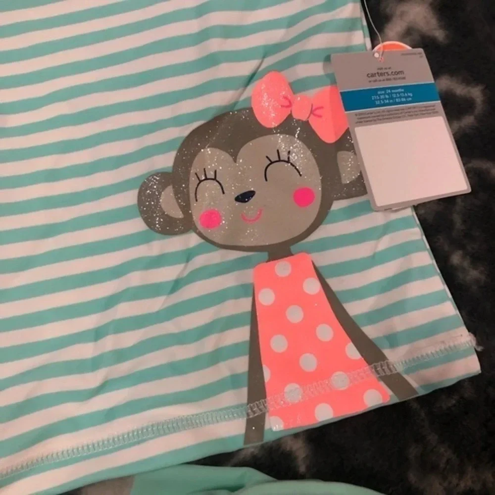 Mint stripe monkey 2pc swimsuit NWT